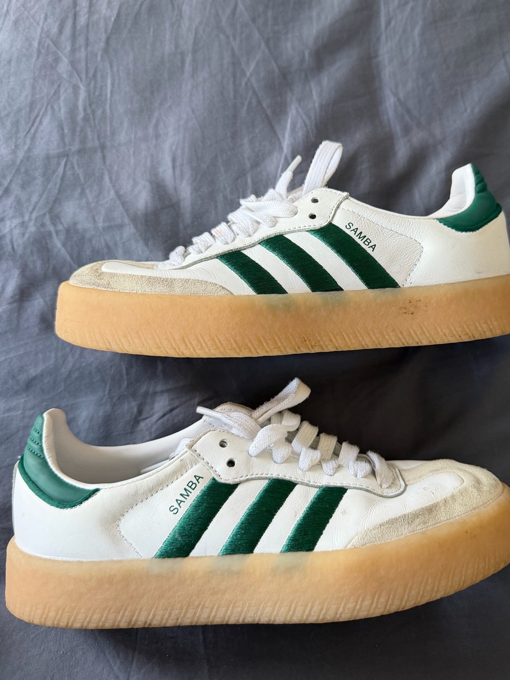 adidas Sambe Sneakers in White and Green with Gum Sole